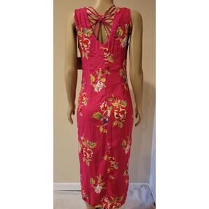 Stuart Alan Misses Vintage Hot-Pink Floral Size 8 Gold Button Dress NWT #C
